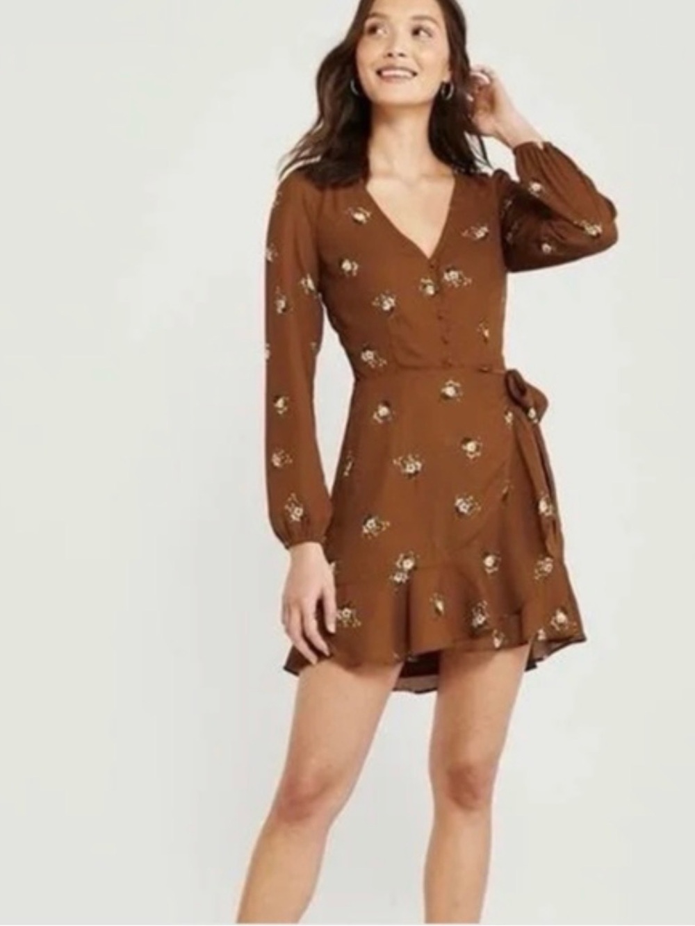 Abercrombie & Fitch Brown Floral Wrap Mini Dress